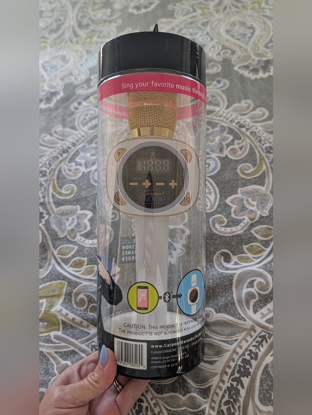 Gold & White Bluetooth Carpool Karaoke Microphone - Portable Party Mic